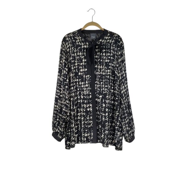 Persona Marina Rinaldi Textured Houndstooth Tunic Long Sleeve Pussybow Size 18 P - Picture 1 of 10